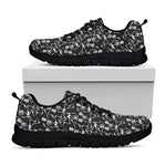 Black And White Skeleton Pattern Print Black Sneakers