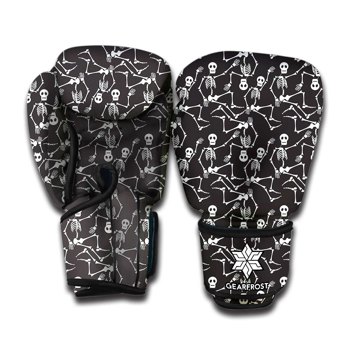 Black And White Skeleton Pattern Print Boxing Gloves