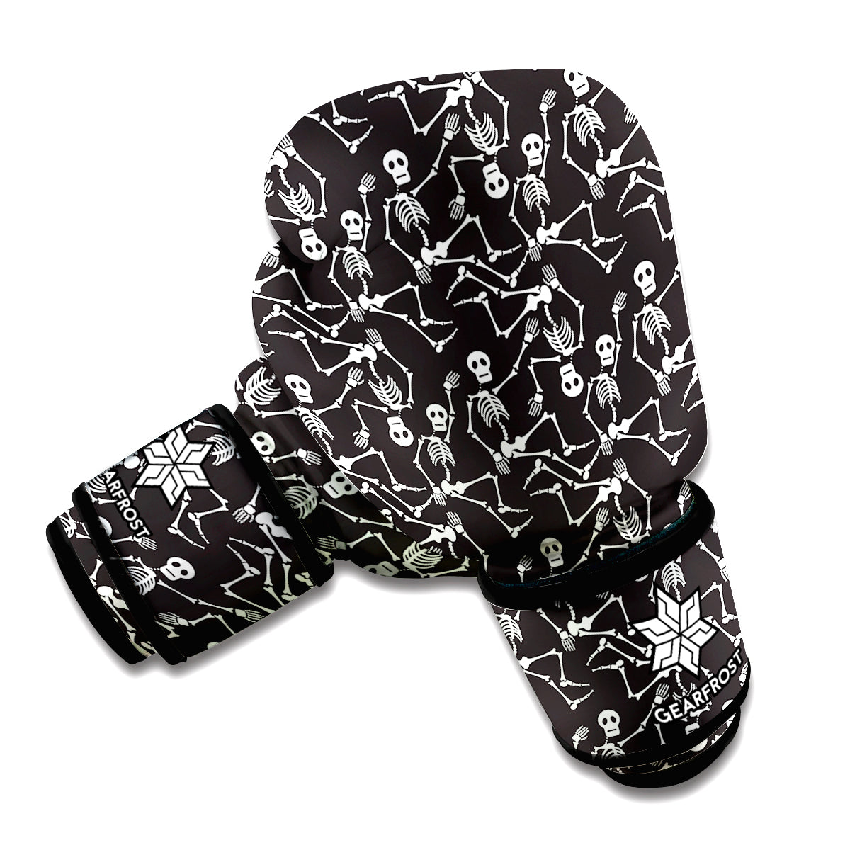 Black And White Skeleton Pattern Print Boxing Gloves