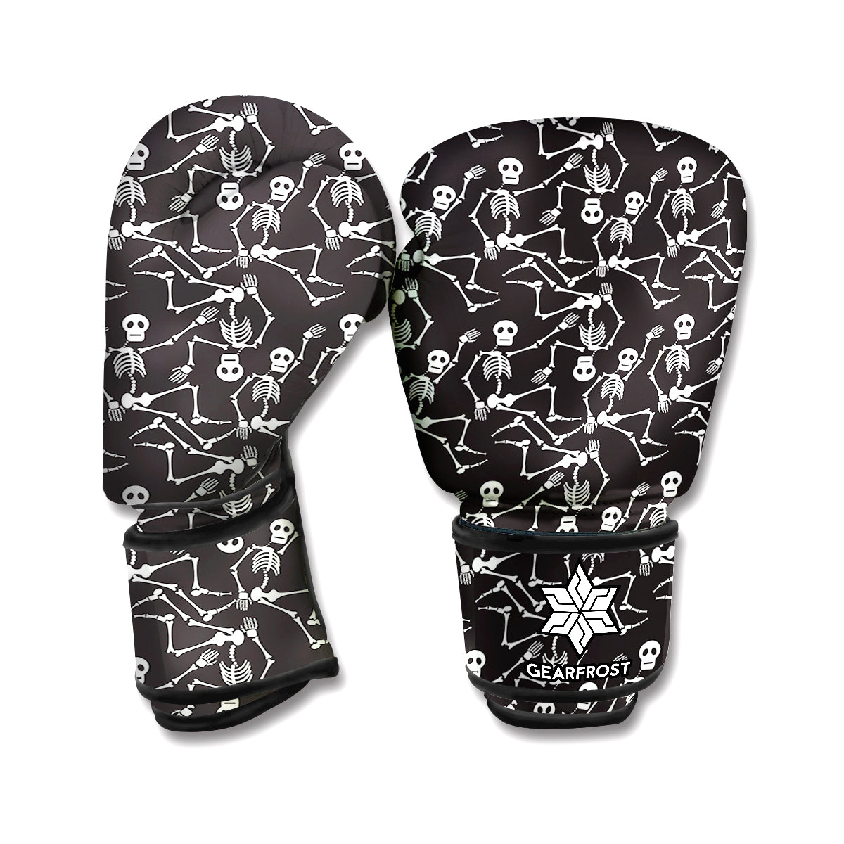 Black And White Skeleton Pattern Print Boxing Gloves