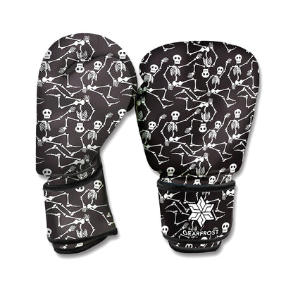 Black And White Skeleton Pattern Print Boxing Gloves