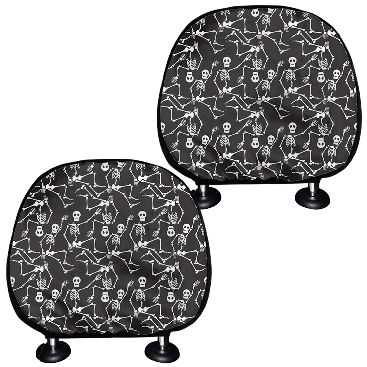 Black And White Skeleton Pattern Print Car Headrest Covers