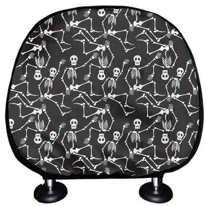 Black And White Skeleton Pattern Print Car Headrest Covers