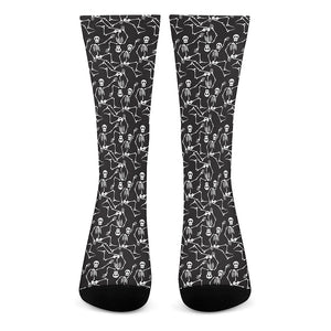 Black And White Skeleton Pattern Print Crew Socks