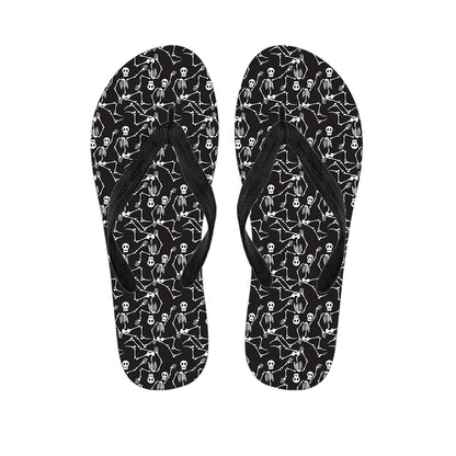 Black And White Skeleton Pattern Print Flip Flops