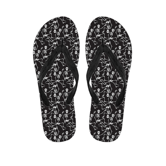Black And White Skeleton Pattern Print Flip Flops