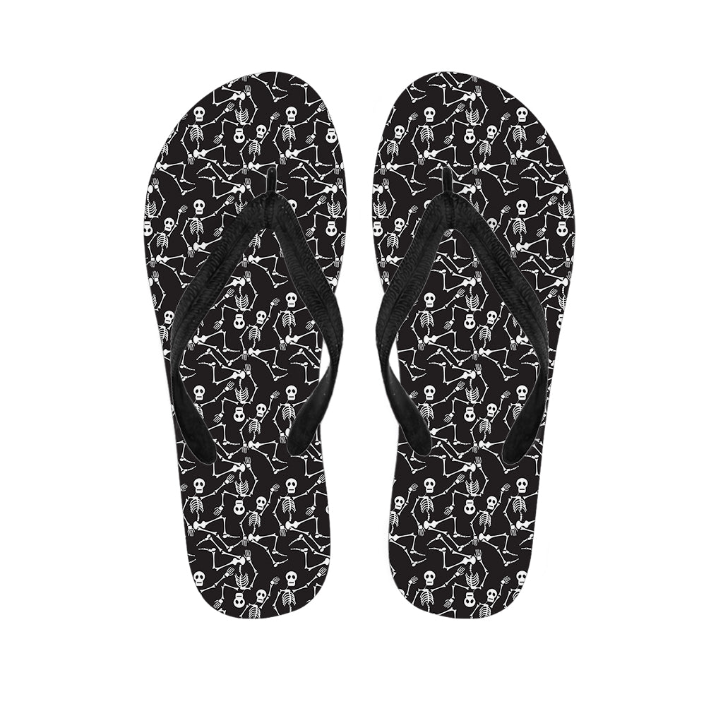 Black And White Skeleton Pattern Print Flip Flops