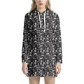 Black And White Skeleton Pattern Print Pullover Hoodie Dress