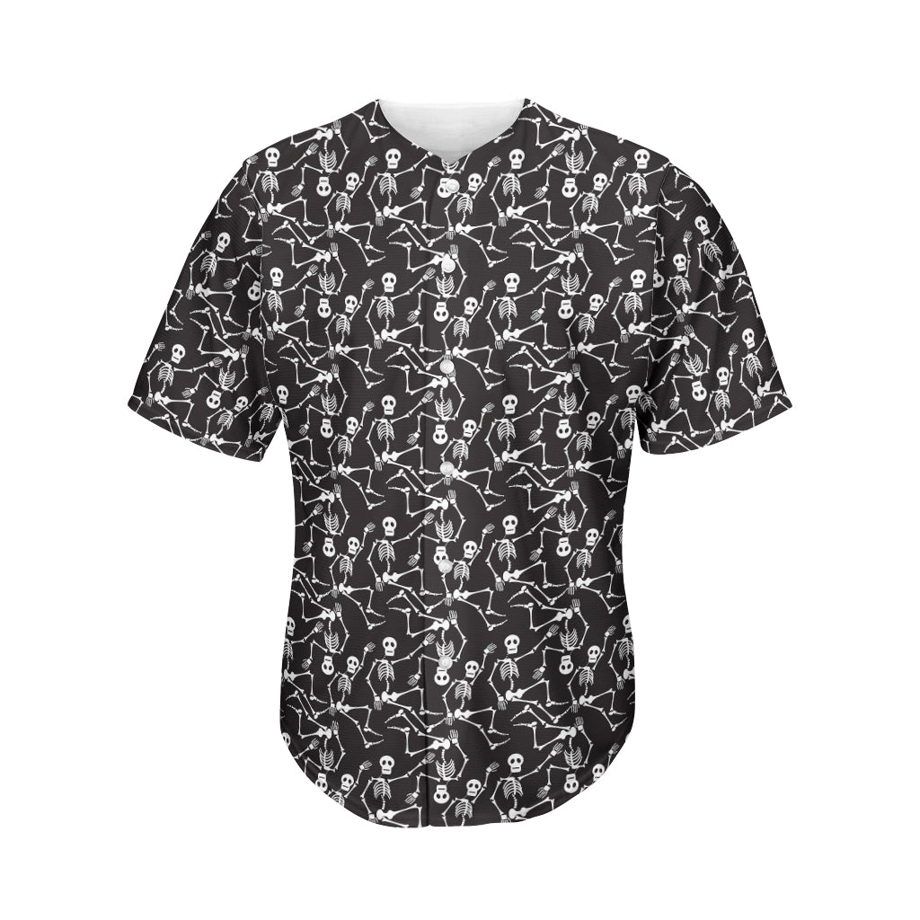 Black And White Skeleton Pattern Print Men's Baseball Jersey