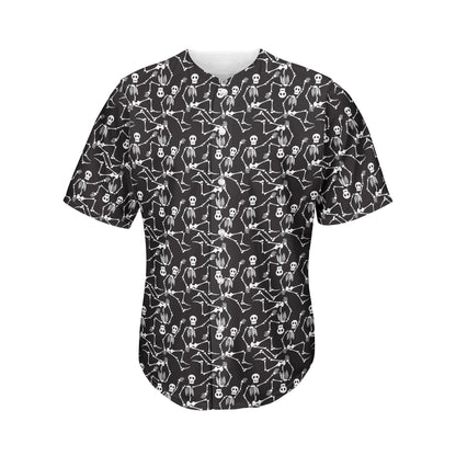 Black And White Skeleton Pattern Print Men's Baseball Jersey