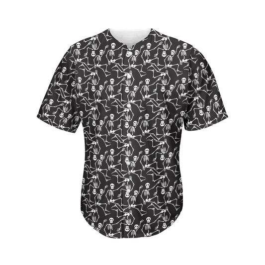 Black And White Skeleton Pattern Print Men's Baseball Jersey