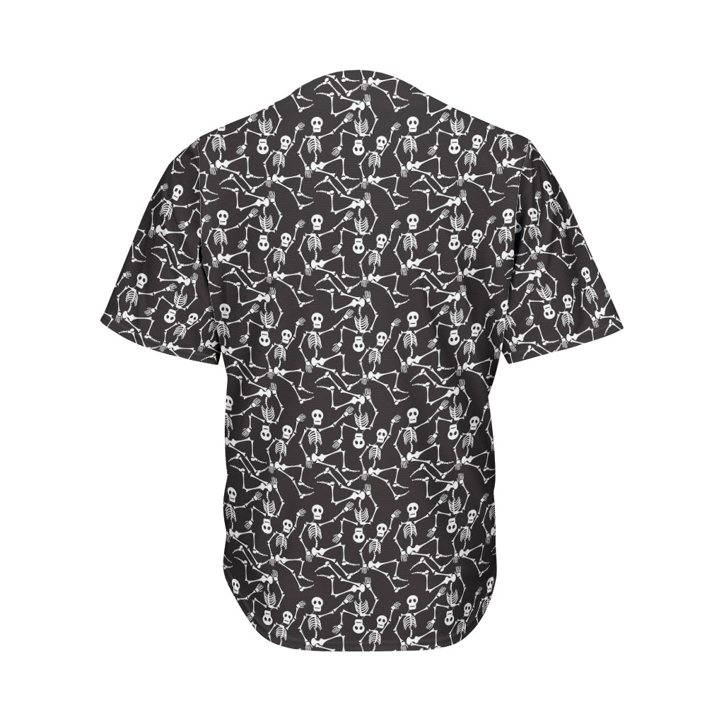 Black And White Skeleton Pattern Print Men's Baseball Jersey
