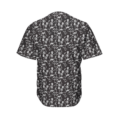 Black And White Skeleton Pattern Print Men's Baseball Jersey