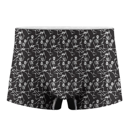 Black And White Skeleton Pattern Print Men's Boxer Briefs
