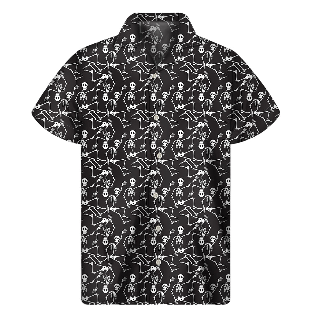 Black And White Skeleton Pattern Print Men's Short Sleeve Shirt