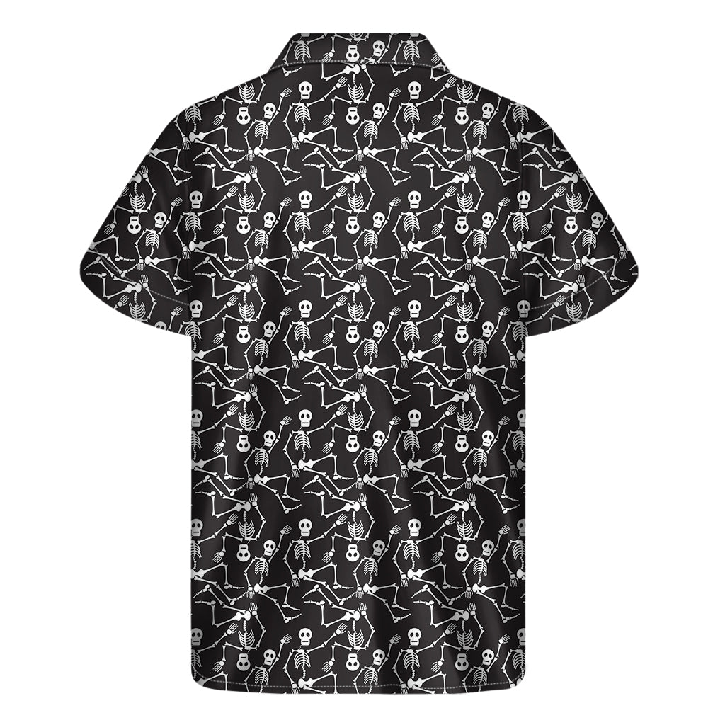 Black And White Skeleton Pattern Print Men's Short Sleeve Shirt