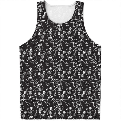 Black And White Skeleton Pattern Print Men's Tank Top