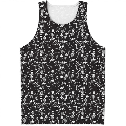 Black And White Skeleton Pattern Print Men's Tank Top