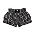 Black And White Skeleton Pattern Print Muay Thai Boxing Shorts