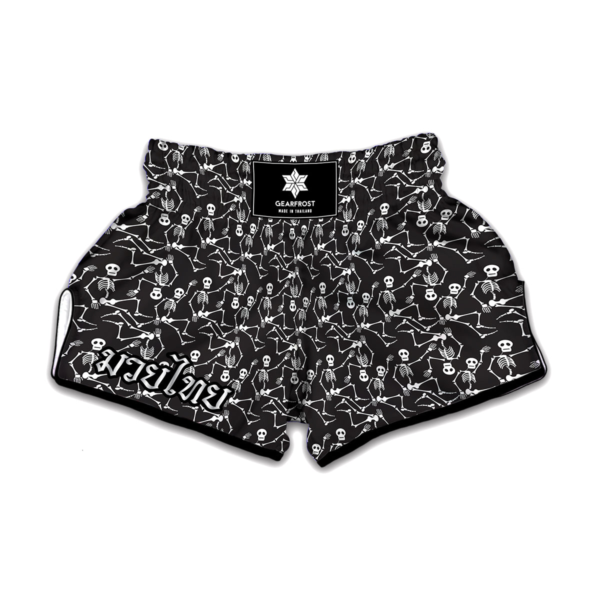 Black And White Skeleton Pattern Print Muay Thai Boxing Shorts