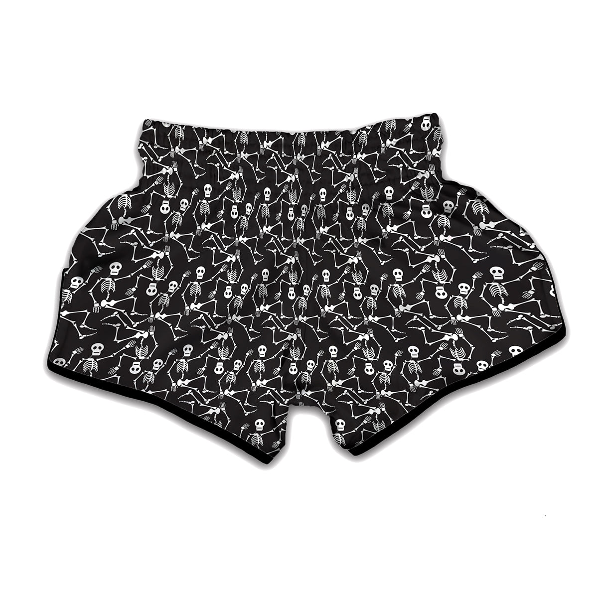 Black And White Skeleton Pattern Print Muay Thai Boxing Shorts