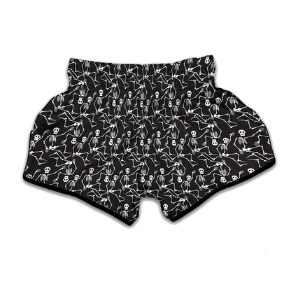 Black And White Skeleton Pattern Print Muay Thai Boxing Shorts