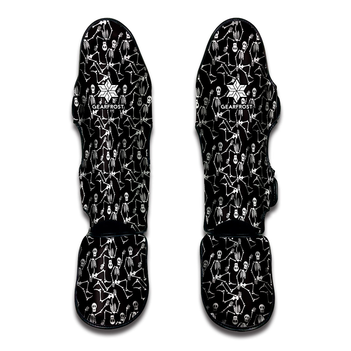 Black And White Skeleton Pattern Print Muay Thai Shin Guard