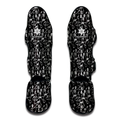 Black And White Skeleton Pattern Print Muay Thai Shin Guard