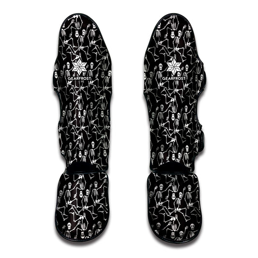 Black And White Skeleton Pattern Print Muay Thai Shin Guard