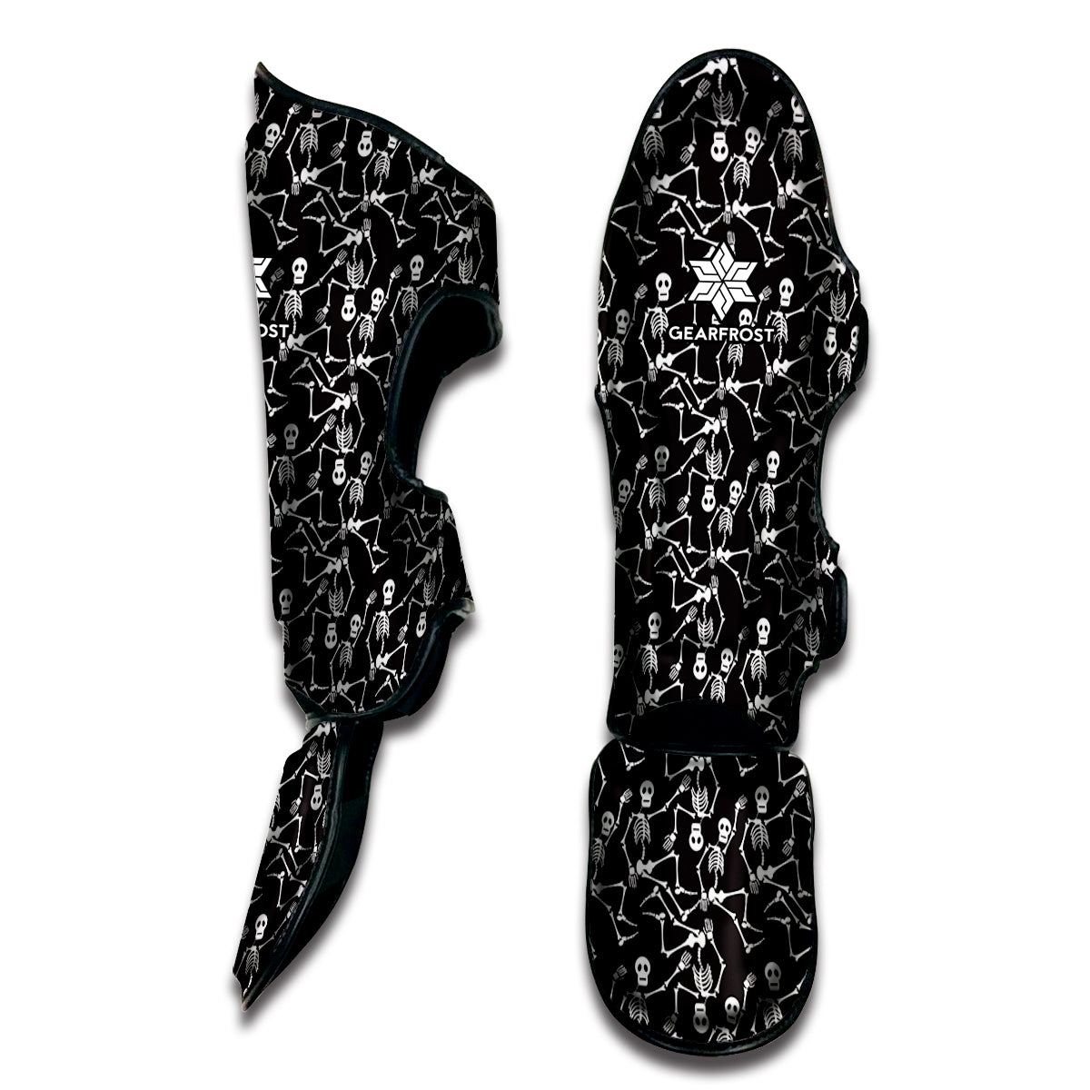 Black And White Skeleton Pattern Print Muay Thai Shin Guard