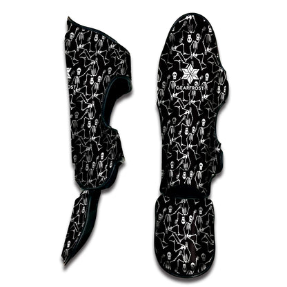 Black And White Skeleton Pattern Print Muay Thai Shin Guard