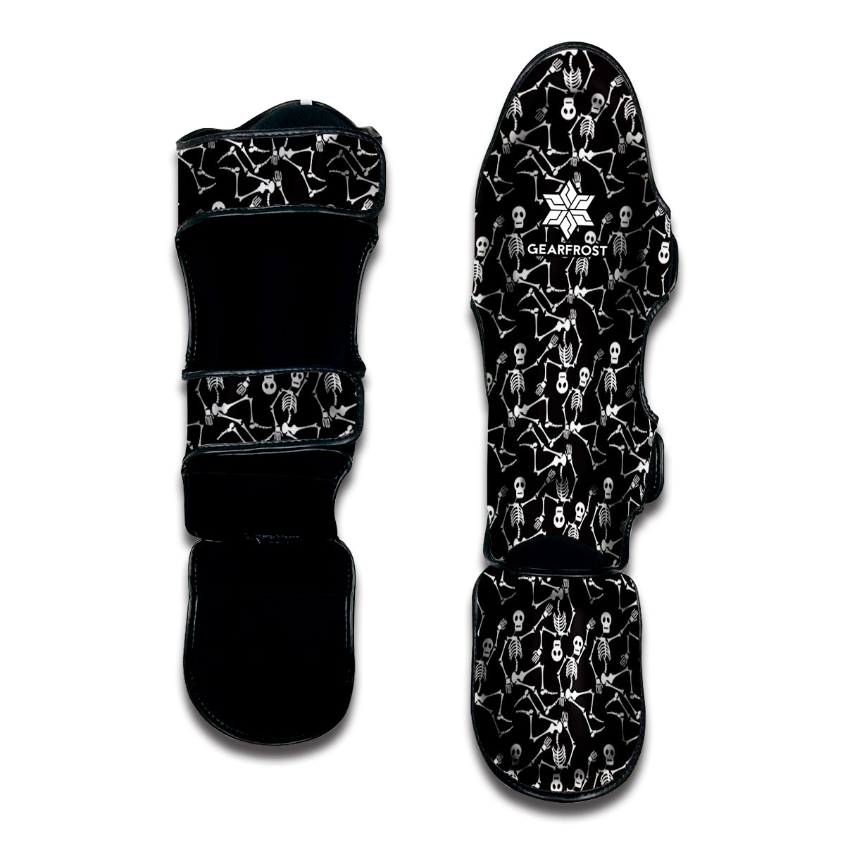 Black And White Skeleton Pattern Print Muay Thai Shin Guard