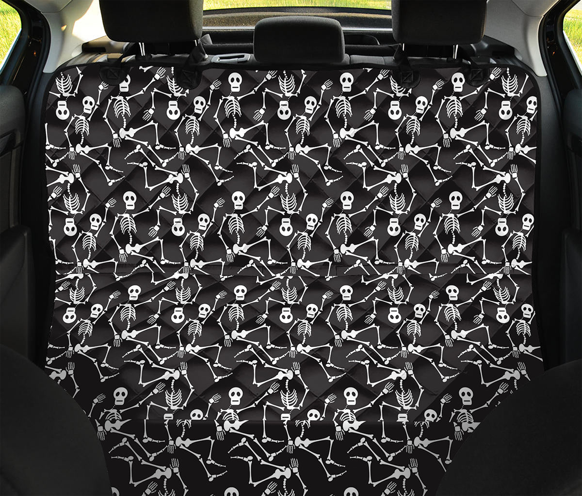 Black And White Skeleton Pattern Print Pet Car Back Seat Cover