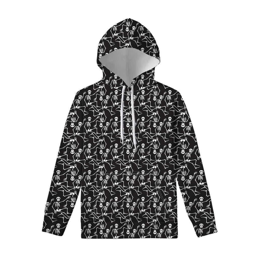 Black And White Skeleton Pattern Print Pullover Hoodie