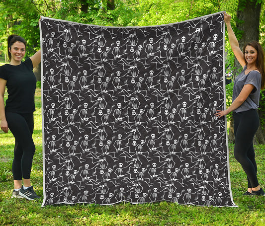 Black And White Skeleton Pattern Print Quilt