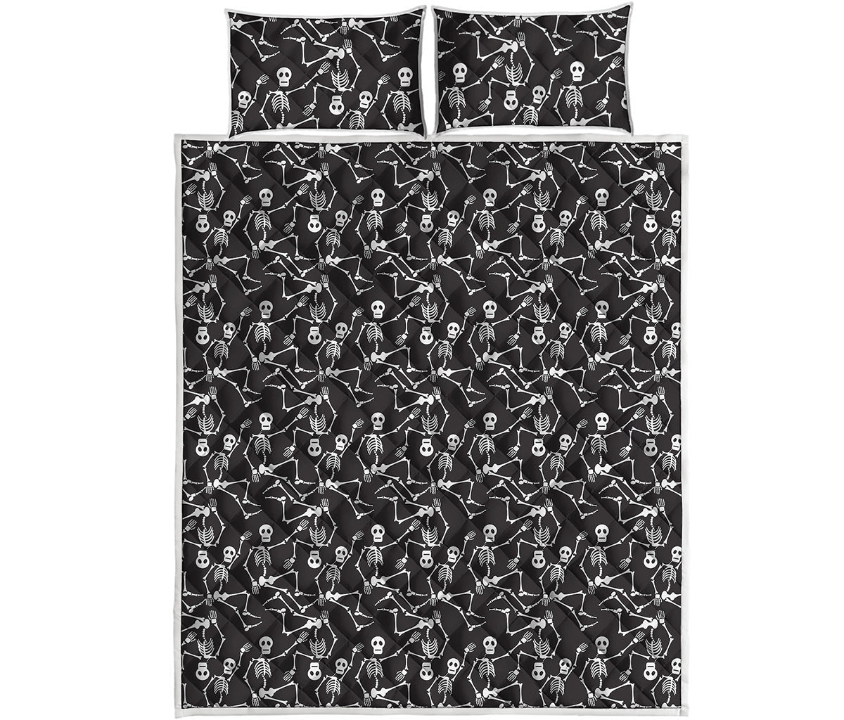 Black And White Skeleton Pattern Print Quilt Bed Set