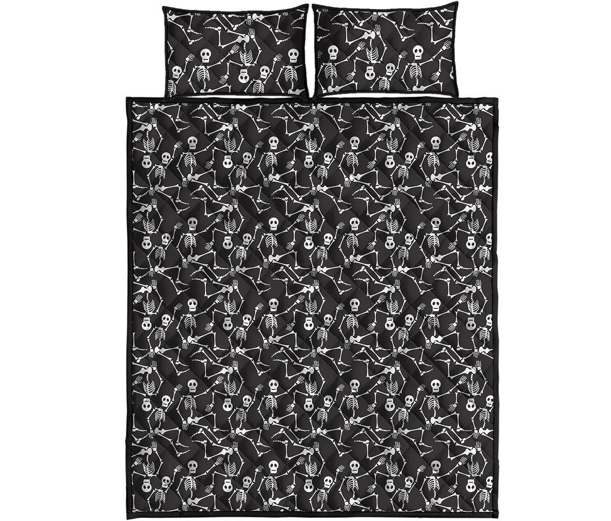 Black And White Skeleton Pattern Print Quilt Bed Set