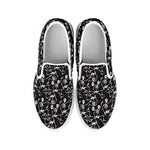 Black And White Skeleton Pattern Print White Slip On Shoes