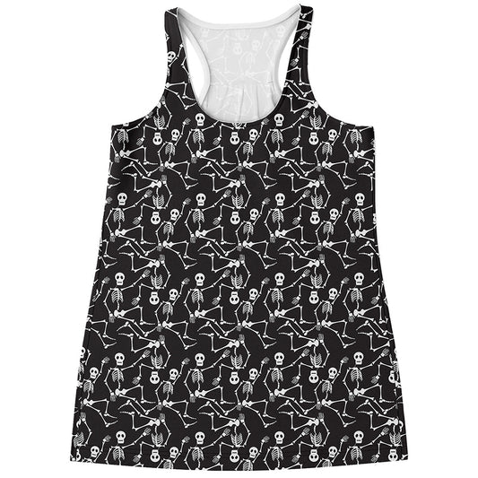 Black And White Skeleton Pattern Print Women's Racerback Tank Top