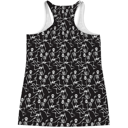 Black And White Skeleton Pattern Print Women's Racerback Tank Top
