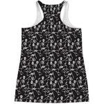 Black And White Skeleton Pattern Print Women's Racerback Tank Top