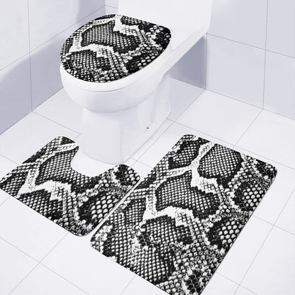 Black And White Snakeskin Print 3 Piece Bath Mat Set