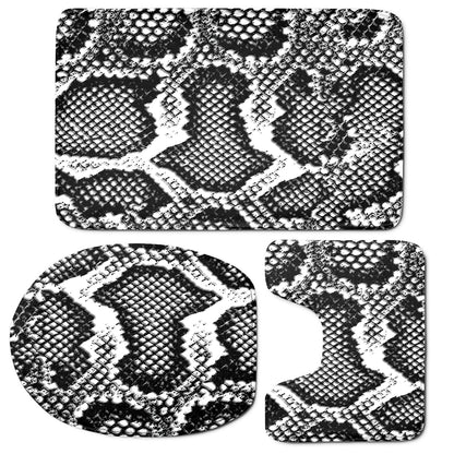 Black And White Snakeskin Print 3 Piece Bath Mat Set