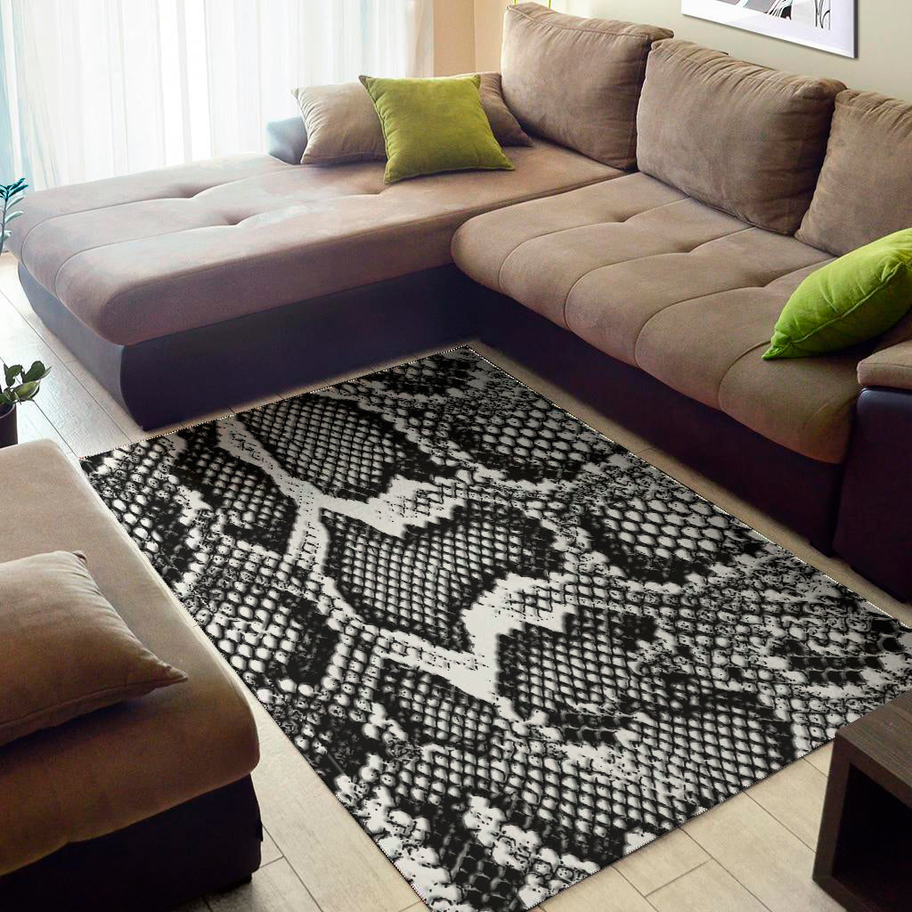 Black And White Snakeskin Print Area Rug