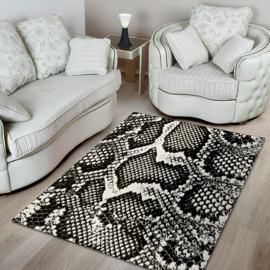 Black And White Snakeskin Print Area Rug