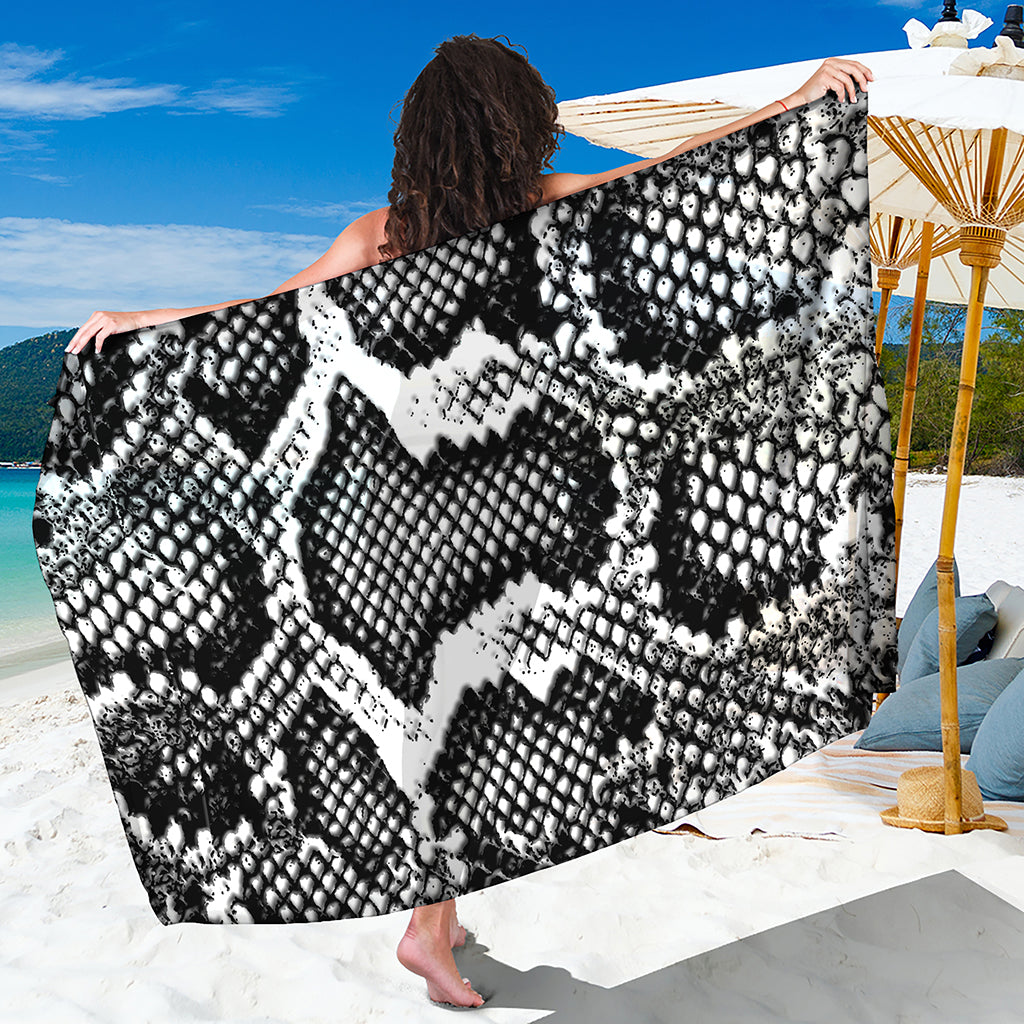 Black And White Snakeskin Print Beach Sarong Wrap