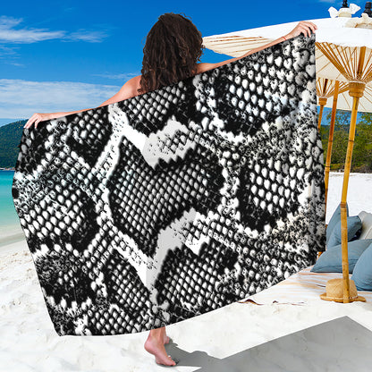 Black And White Snakeskin Print Beach Sarong Wrap