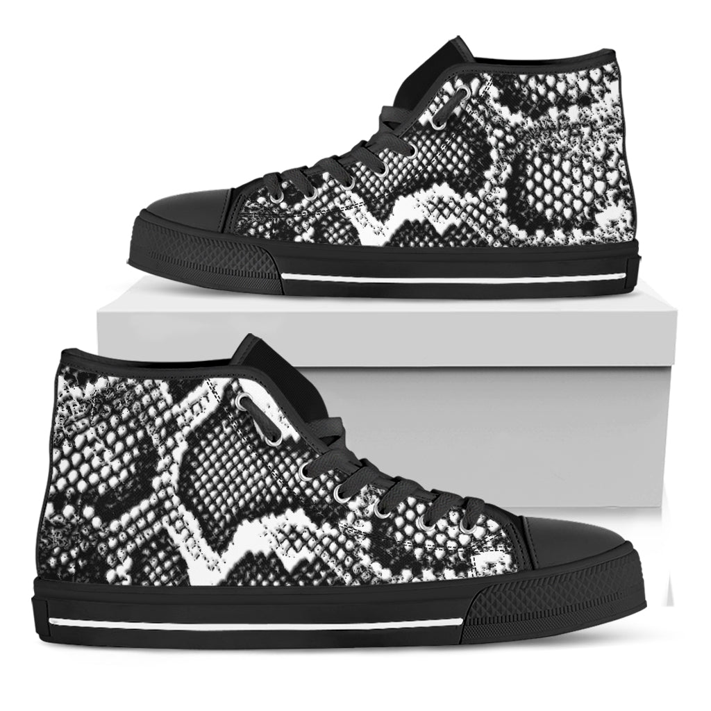 Black And White Snakeskin Print Black High Top Shoes