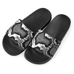 Black And White Snakeskin Print Black Slide Sandals