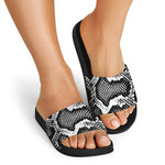 Black And White Snakeskin Print Black Slide Sandals